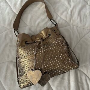Juicy Couture vintage brushed gold bucket bag with crystal